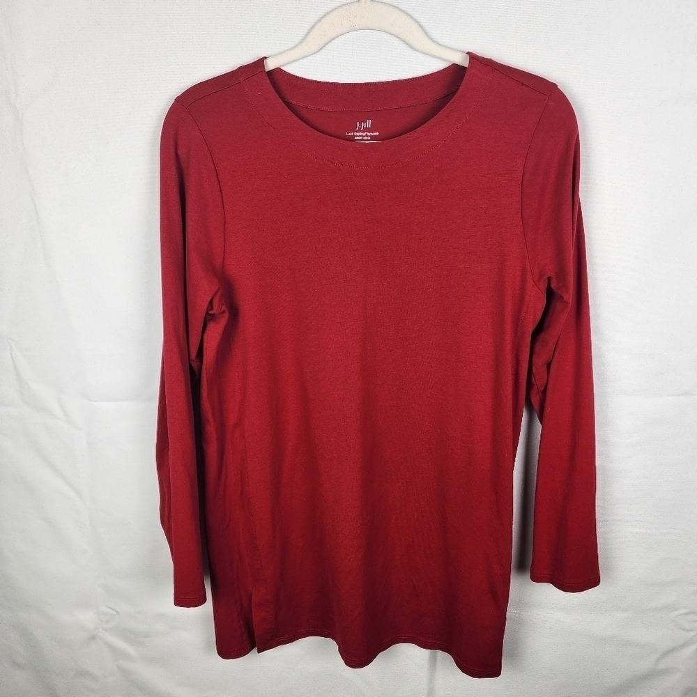 J. Jill Luxe Supima Forward-Seam Tunic Red Long Sleeve Top Medium Petite